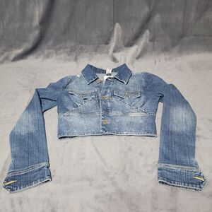 Akademiks Women's Crop Denim Jacket Graphic Print Y2K